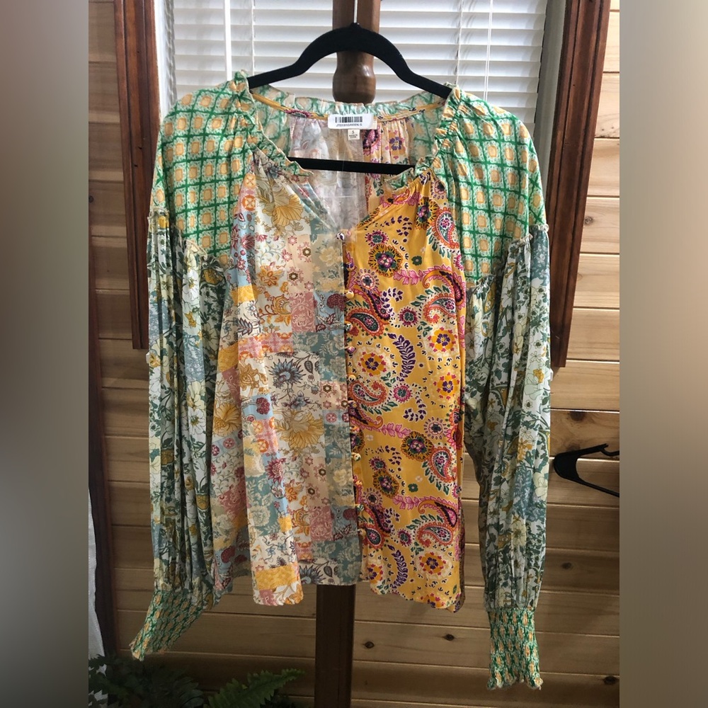 Umgee Multicolor Patchwork Blouse